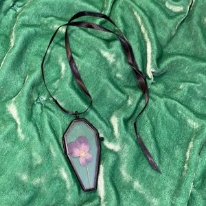 Glass Coffin with Pressed Rose Necklace
